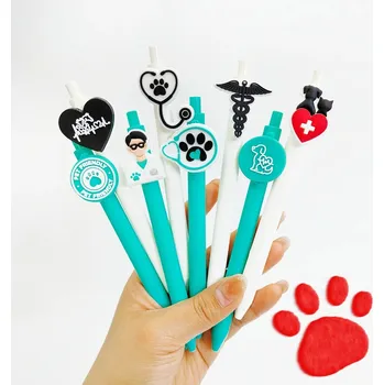 Kuličkové pera s motivem veterinář - sada 8ks - tyrkysové/bílé