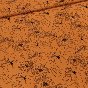 Šatovka směsová 3276, květ, perokresba na rezavé, š.140cm (látka v metráži)