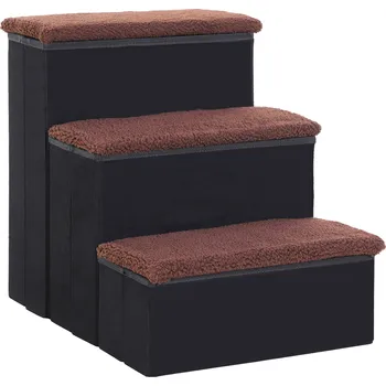Pelíšek pro kočku PawHut schody pro domácí mazlíčky skládací schody pro kočky schody pro psy se 3 stupni úložný prostor pro kočky a psy MDF černá 40x54x48cm | Aosom.de