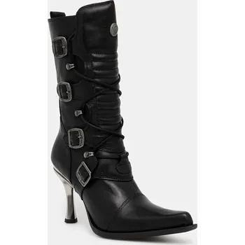 Dámské kozačky Kožené kotníkové boty New Rock dámské, černá barva, na podpatku, M-9373-S2 M.9373.S2 99X, EUR 38