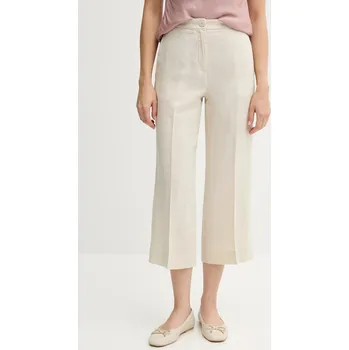 Dámské kalhoty Lněné kalhoty United Colors of Benetton dámské, béžová barva, high waist, 4AGHDF08M 01X, vel. 38