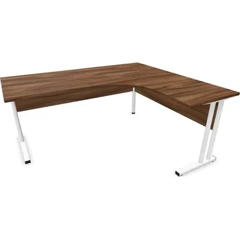 Psací stůl Stůl kancelářský ve tvaru 'L', podnoží 'C', bílé, barva ořech, pravé, š: 1800 x 1600 mm