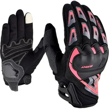 Moto rukavice Prodyšné celoprstové motocyklové rukavice Unisex Protiskluzové závodní rukavice Stylové odolné rukavice na motorku pro muže i ženy růžová L