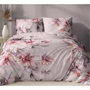 Povlečení Saténové bavlněné povlečení růžové květy