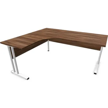 Psací stůl Stůl kancelářský ve tvaru 'L', podnoží 'C', bílé, barva ořech, levé, š: 1800 x 1600 mm