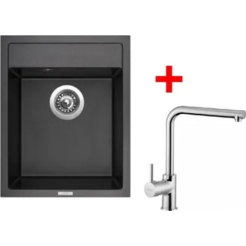 Granitový dřez Set Sinks CLASSIC 400 + baterie Barva: Černá metalická, Baterie: ELKA, Označení: Metalblack + Dárek