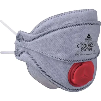 respirátor DELTA M1305V / FFP3 respirátor, s ventilem, s aktivním uhlím, 4 horizontálně skládané chlopně, 10 ks v balení - šedá Nastavitelná