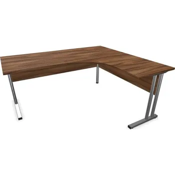 Psací stůl Stůl kancelářský ve tvaru 'L', podnoží 'C', barva ořech, pravé, š: 1800 x 1600 mm