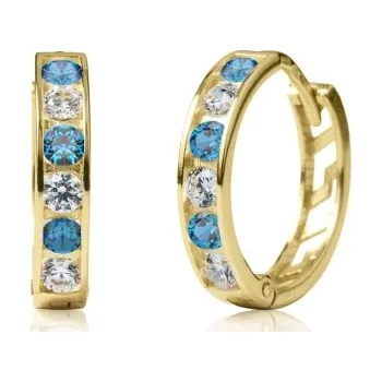 Náušnice Couple, Dívčí kruhové náušnice Elaxi II, žluté zlato s modrými zirkony, Kruhy kloubové, 585-66-3-0364.0Z00.0.11.112.61