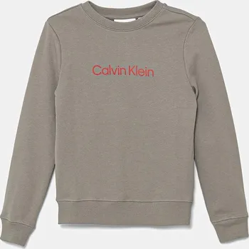 Chlapecká mikina Dětská bavlněná mikina Calvin Klein Jeans šedá barva, s potiskem, IU0IU00680 IU0IU00680.9BYA 90X, vel. 140