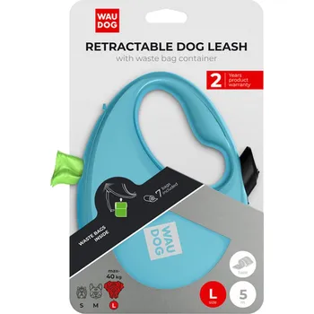 Vodítko pro psa WAUDOG vodítko samonavíjecí se zásobníkem na sáčky Modré 40kg/5m/L