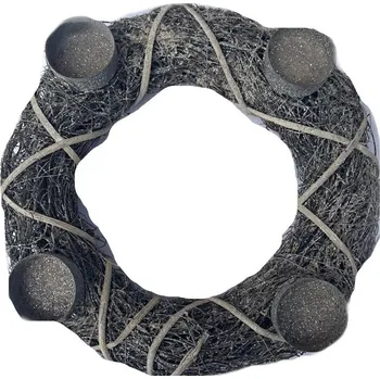 Vánoční dekorace Věnec prout adventníí šedostříbrný 25 cm