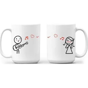 Dekorativní polštářek Hrnečky pro zamilované Hudba, Barva Bílá, Velikost 40×40 cm, Canvas Dva polštářky Bezvatriko.cz 0977