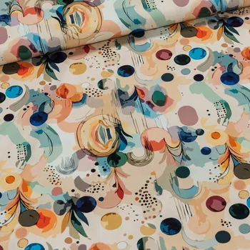 Bavlněný úplet 2903 4868, abstraktní vzor, lososovo-modrá, š.180cm (látka v metráži)