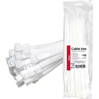 Organizace kabelů AMIO Stahovací pásky bílé 4,8 × 300 mm 100ks