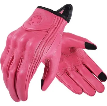 Moto rukavice Retro kožené motocyklové rukavice pánské i dámské hnědé celoroční Dotykové odolné rukavice na motorku protiskluzové růžová M