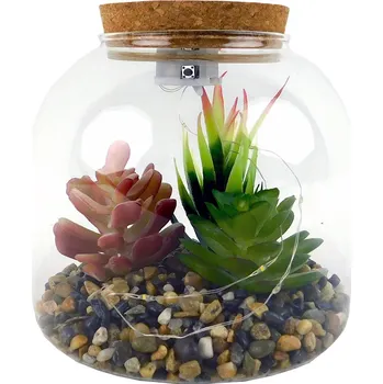 umělá květina PROHOME - Sukulent ve skle 15x15x15cm LED