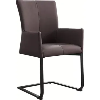 Jídelní židle 2SET konzolová židle SAMSON S RUKOJETÍ taupe šedá pravá kůže s područkami