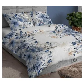 Povlečení Saténové bavlněné povlečení modré květy