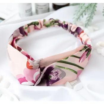 Flamenco Mystique Látková čelenka turban s květinovým vzorem, šířka 5 cm, na gumce