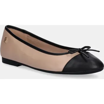 Dámské baleríny Kožené baleríny Tommy Hilfiger TOE CAP LEATHER BALLERINA FW0FW08759 béžová 02X, EUR 37