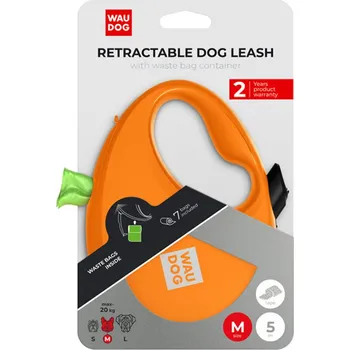 Vodítko pro psa WAUDOG vodítko samonavíjecí se zásobníkem na sáčky Oranžové 20kg/5m/M