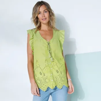 Dámská halenka Madeirová halenka s výstřihem do V a bez rukávů anýzová 40