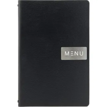 Jídelní lístek A5, lepená kůže, kovový štítek, jemnější desén, černá MC-LRA5-RWBL