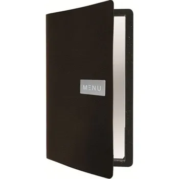Jídelní lístek A4, kůže, jemnější povrch, kovový štítek, hnědý MC-LRA4-RWBR