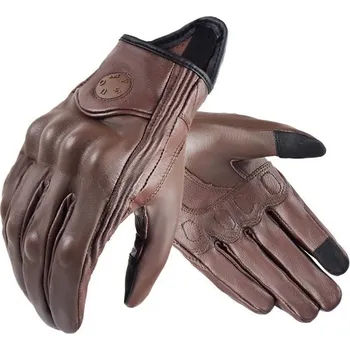 Moto oblečení Retro kožené motocyklové rukavice pánské i dámské hnědé celoroční Dotykové odolné rukavice na motorku protiskluzové hnědá L