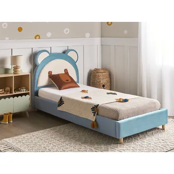 Ložnice Postel modrá sametové čalounění 90 x 200 cm s čelem ve tvaru medvídka dětský pokoj moderní tradiční styl Beliani