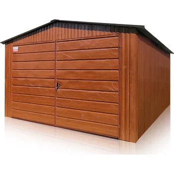 Přístřešek na auto Plechová garáž 3,5 x 5 m sedlová střecha imitace dřeva