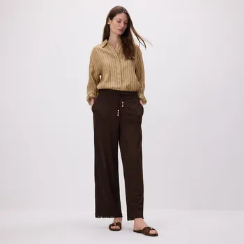 Dámské kalhoty Reserved - Volné kalhoty s korálky - hnědá - ZQ705-88X - ZQ705-88X-XS