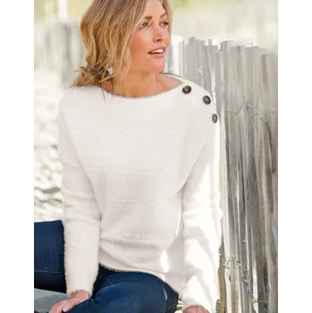 Dámský svetr Pulovr s lodičkovým výstřihem, z úpletu s vlasem režná 52