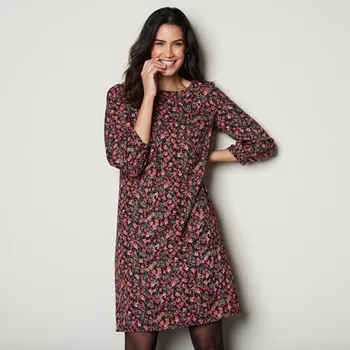 Dámské šaty Rovné šaty s potiskem a 7/8 rukávy černá/malinová 52