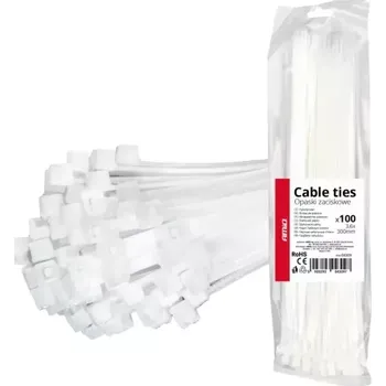 Stahovací páska AMIO Stahovací pásky bílé 3,6 × 300 mm 100ks