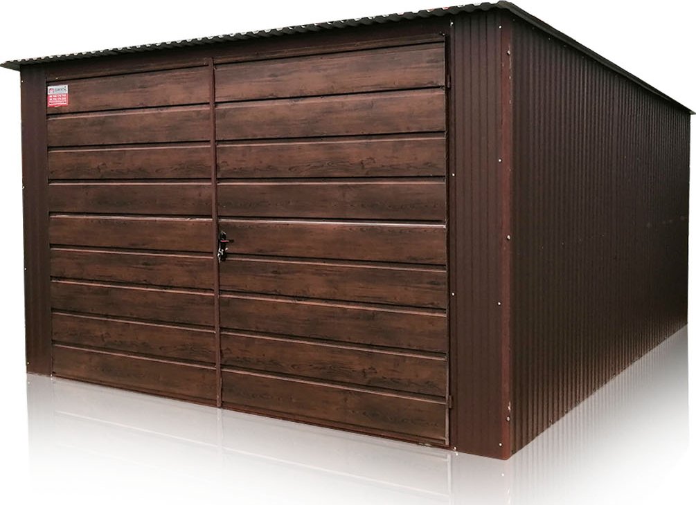 Plechová garáž 3,5 x 5 m zadní spád hnědá barva