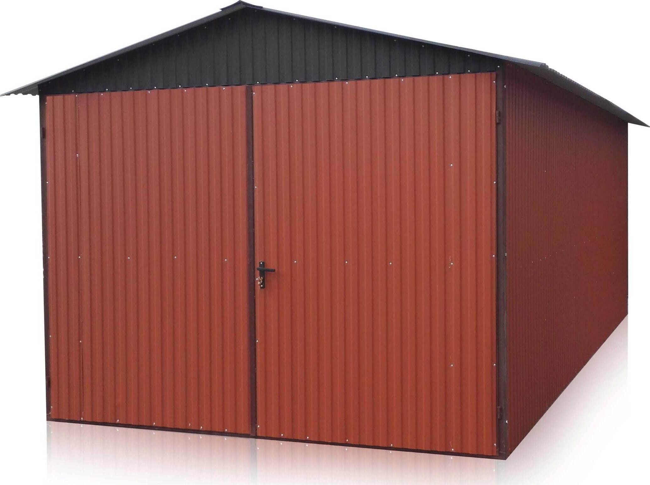Plechová garáž 3 x 5 m sedlová střecha, kombinace barev