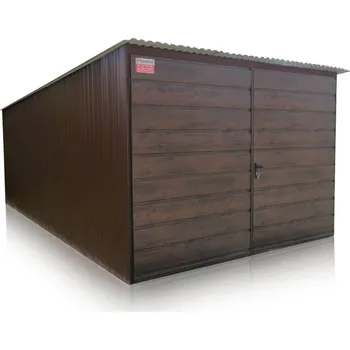 Přístřešek na auto Plechová garáž 3 x 5,5 m zadní spád, dvoukřídlá vrata široký panel