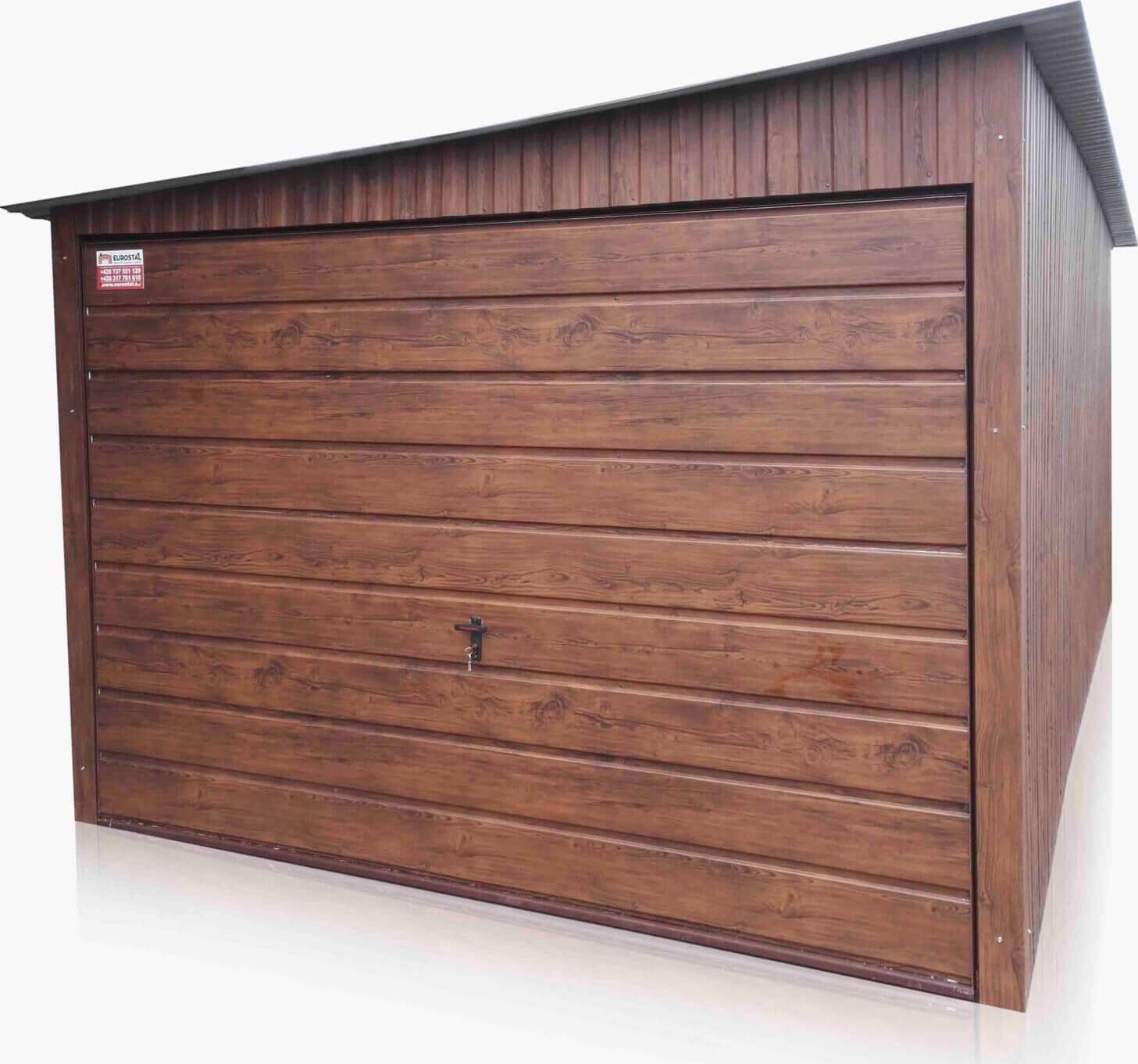 Plechová garáž 3 x 5 m boční spád vlevo, imitace dřeva