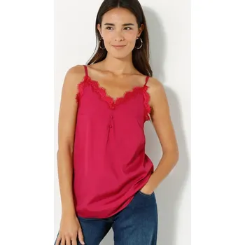 Blancheporte Top s krajkou, knoflíčky ve výstřihu a nastavitelnýmiramínky malinová 36