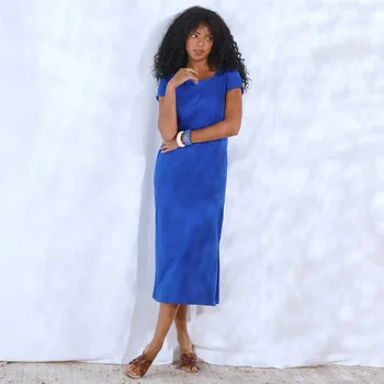 Dámské šaty Dlouhé jednobarevné šaty modrá 42/44