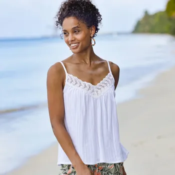 Dámské tričko Top s výstřihem do V lemovaným krajkou bílá 44