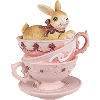 Bytová dekorace Dekorace socha králík v růžových šálcích - 9*7*10 cm
