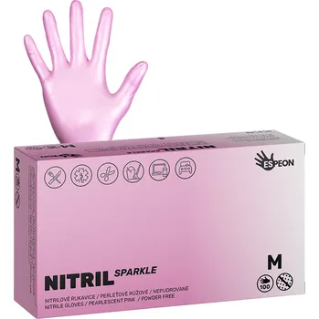 Dílna ESPEON Nitrilové rukavice NITRIL SPARKLE 100 ks, nepudrované, perleťově růžové, 4.0 g Velikost: M