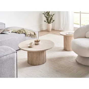 Obývací pokoj Konferenční stolek béžový MDF dýha podstavec připomínající kámen ø 80 cm moderní design obývací pokoj Beliani