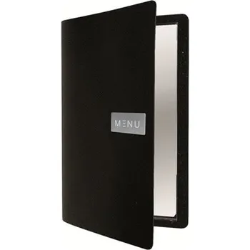 Jídelní lístek A4, kůže, hrubší povrch, kovový štítek, černý MC-LRA4-EGBL