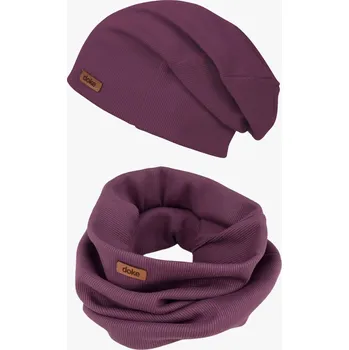 Čepice Doke Set Bavlněná čepice a nákrčník organic rib violet