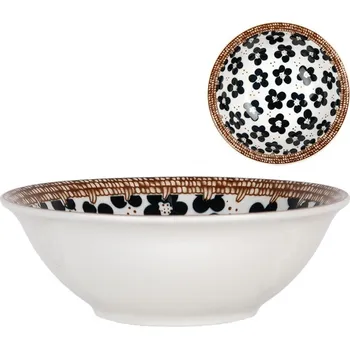 Bílá keramická miska s černými květy Mibbo - Ø 15*5 cm / 350 ml