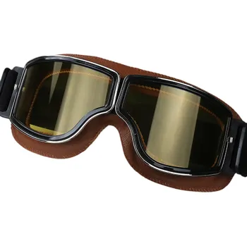 Motocyklové brýle Retro motocyklové brýle se žlutými skly UV ochranou 15 x 5 cm Brýle z PC ABS a umělé kůže Vintage styl pro motorkáře a skútry hnědá